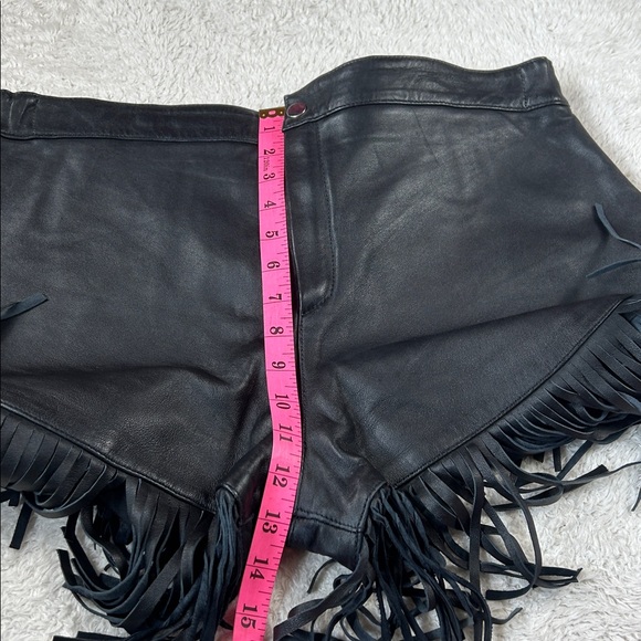 90s or Y2K Le'baz vegan leather high rise black fringe shorts, L - Picture 5 of 6